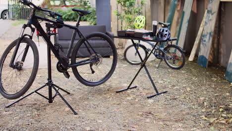 modern bicycles maintenance in home yard