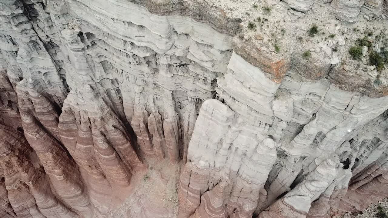 Aerial View of Striped Eroded Rocky Cliffs in Talampaya National Park, Argentina