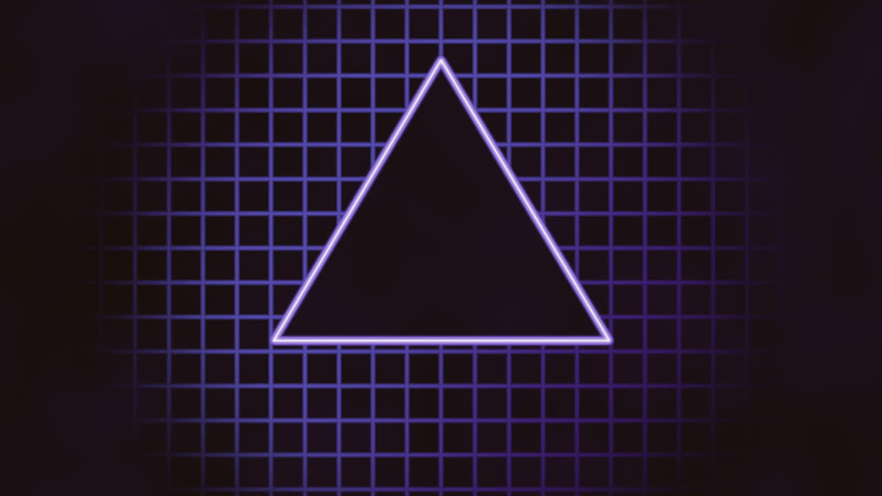 triángulo y cuadrícula púrpura retro de neón