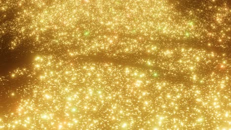 bucle 3d, ondas de brillo dorado brillante que se mueven iluminadas por focos brillantes, 4k