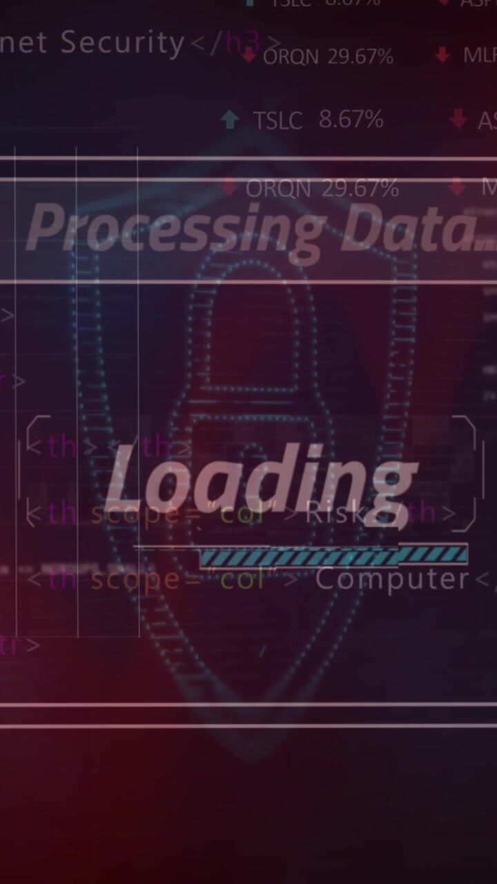 Animation of data processing over black background