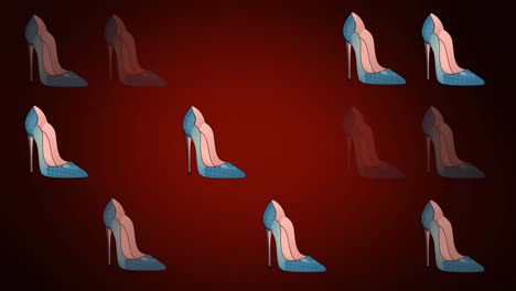 Animation-Von-High-Heels,-Wiederholt-Auf-Rotem-Hintergrund