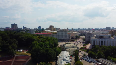 High-aerial-view-at-European-Square-in-Kyiv-downtown