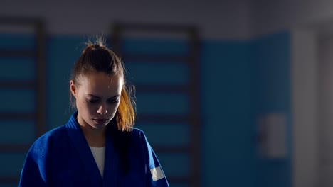 girl is preparing for battle, a serious look at the enemy. portrait view.