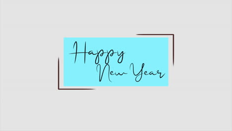 modern happy new year text in blue frame on white gradient