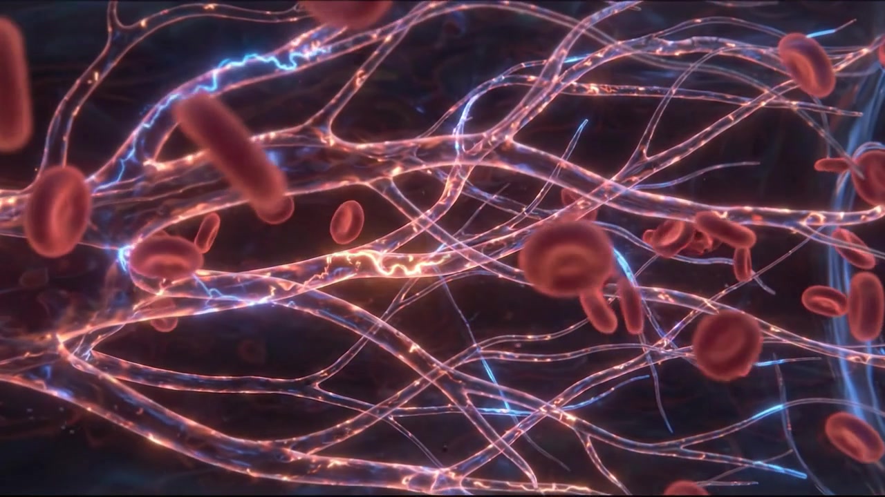 Cardiovascular vessel tree network glowing 3D medical hologram