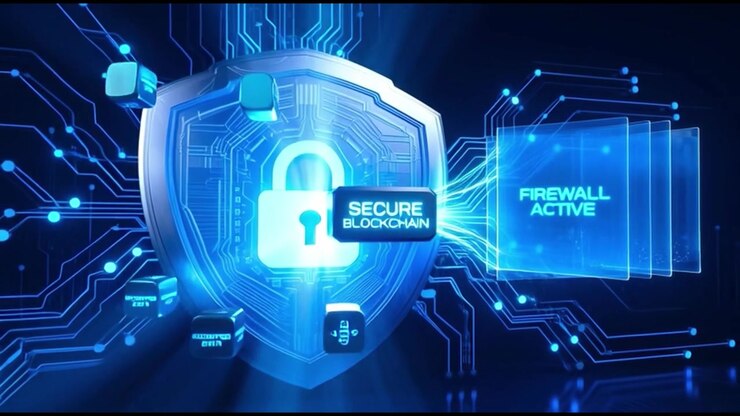 Digital Security Shield with Blockchain and Firewall Active Animation