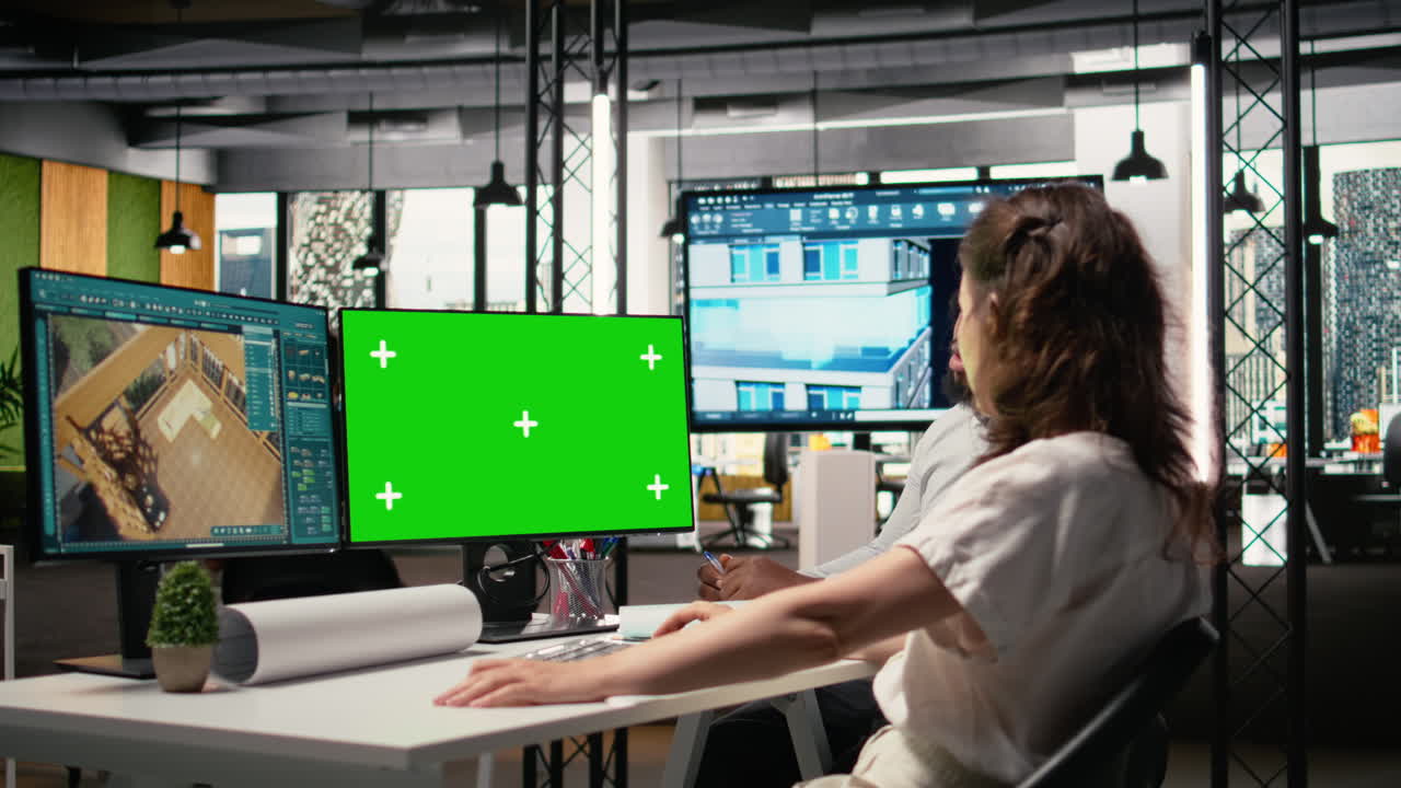 Real estate professionals work on site preparation with a copy space