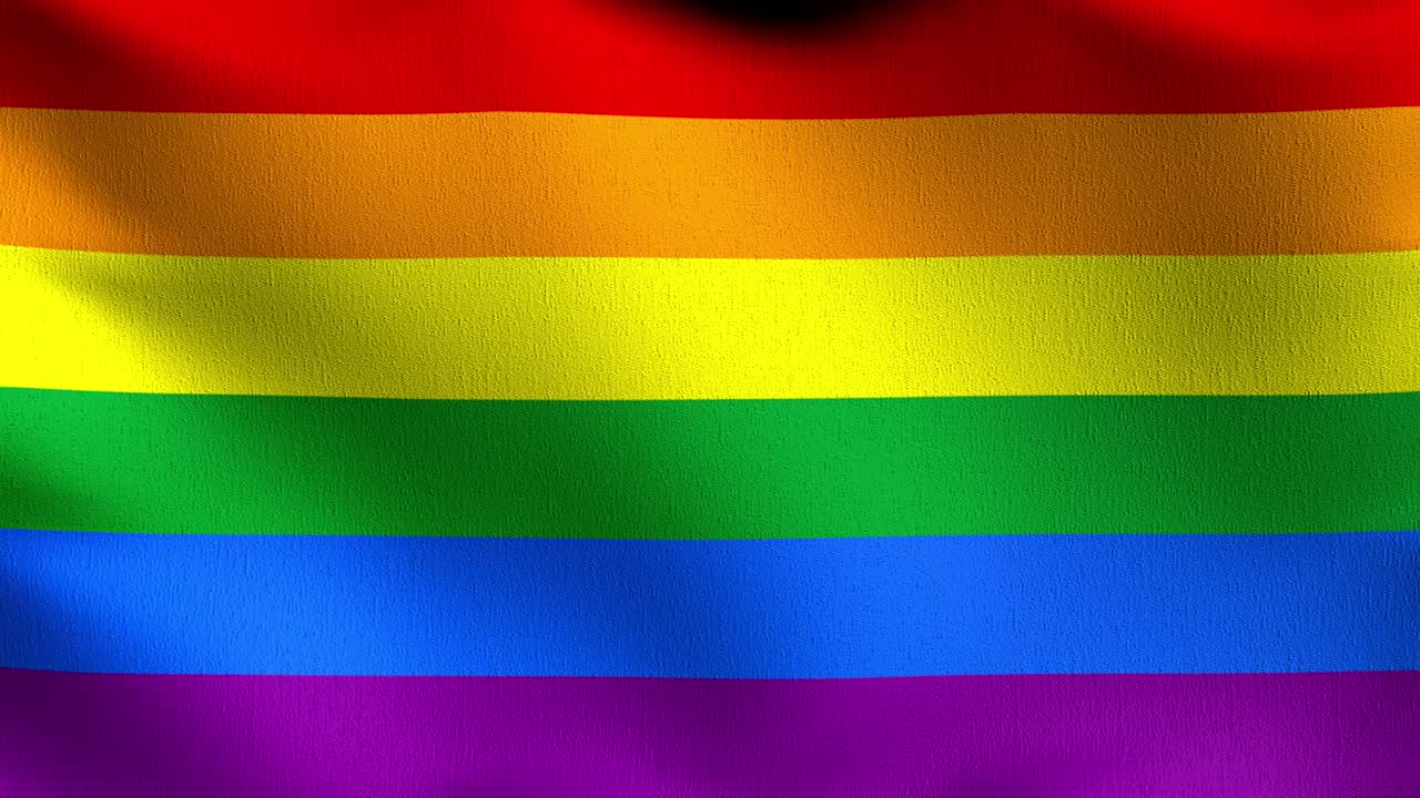 bucle sin costura 4k vdo. bandera gay, lgbt, o bandera arco iris. símbolo del orgullo soplando en el viento aislado. diseño abstracto patriótico oficial. ilustración de renderización 3d del símbolo del signo ondeante.