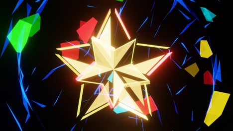 la rotación de una estrella de neón brillando con luces multicolores.