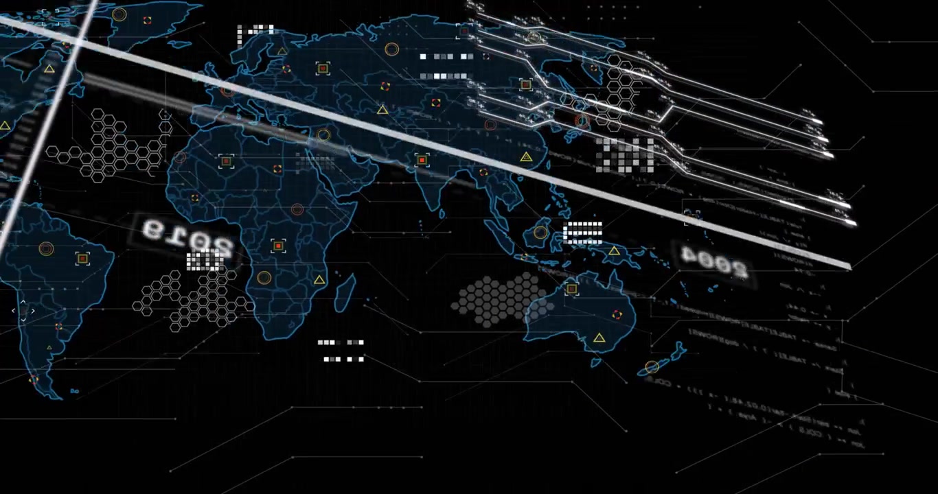 Digital World Map with Futuristic Data HUD Overlay