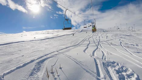 view on a ski resort from ski lift going up