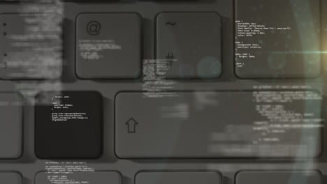 animation of data processing over computer keyboard in background