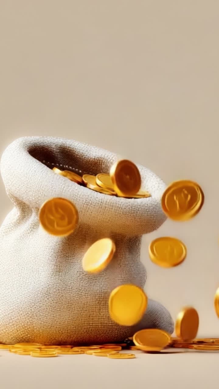 A Burlap Sack Overflowing with Shimmering Gold Coins, Capturing the Essence of Wealth and Abundance, Symbolizing Prosperity and Opportunity in Every Frame