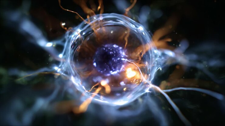 Intricate close-up of a luminous cell showcasing vibrant energy patterns and dynamic interactions within its structure, revealing the beauty of cellular biology