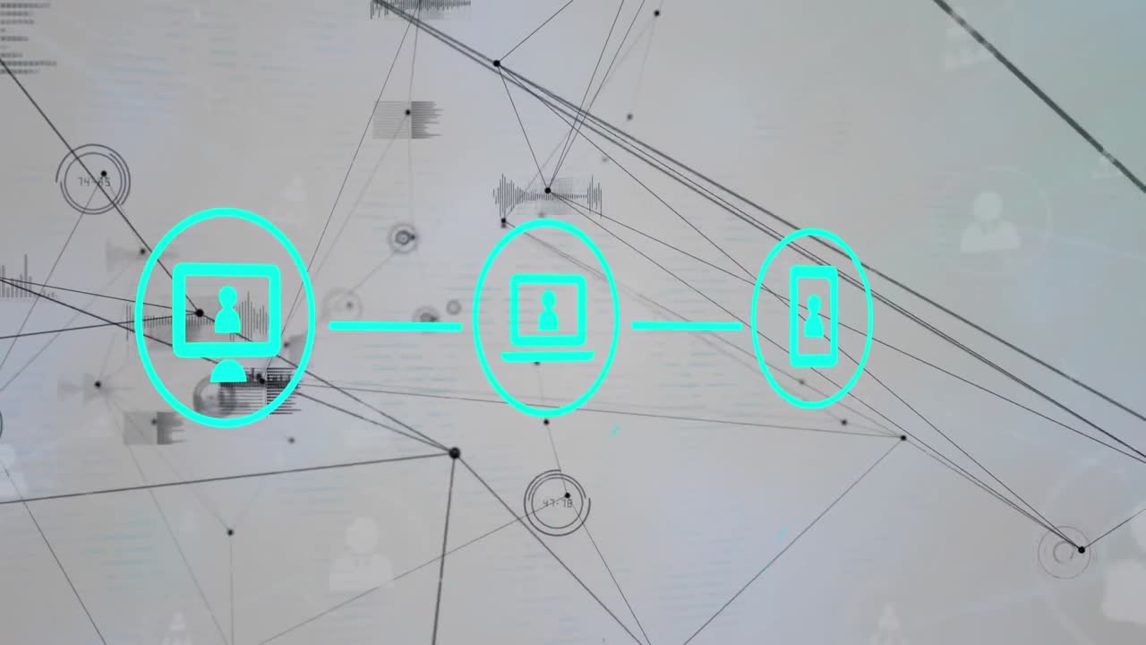 화이트 배경 위에 아이콘과 데이터 처리로 연결 네트워크의 애니메이션