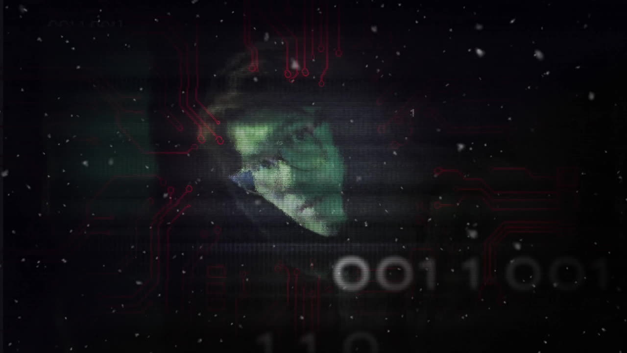 animación de procesamiento de datos sobre hacker masculino asiático en fondo negro