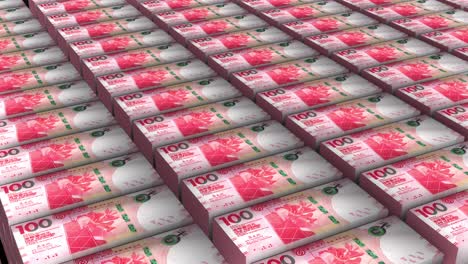 3d animation of hong kong 100 dollars banknotes money stack on white background