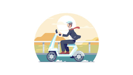 An-animation-of-a-Young-man-driving-a-scooter