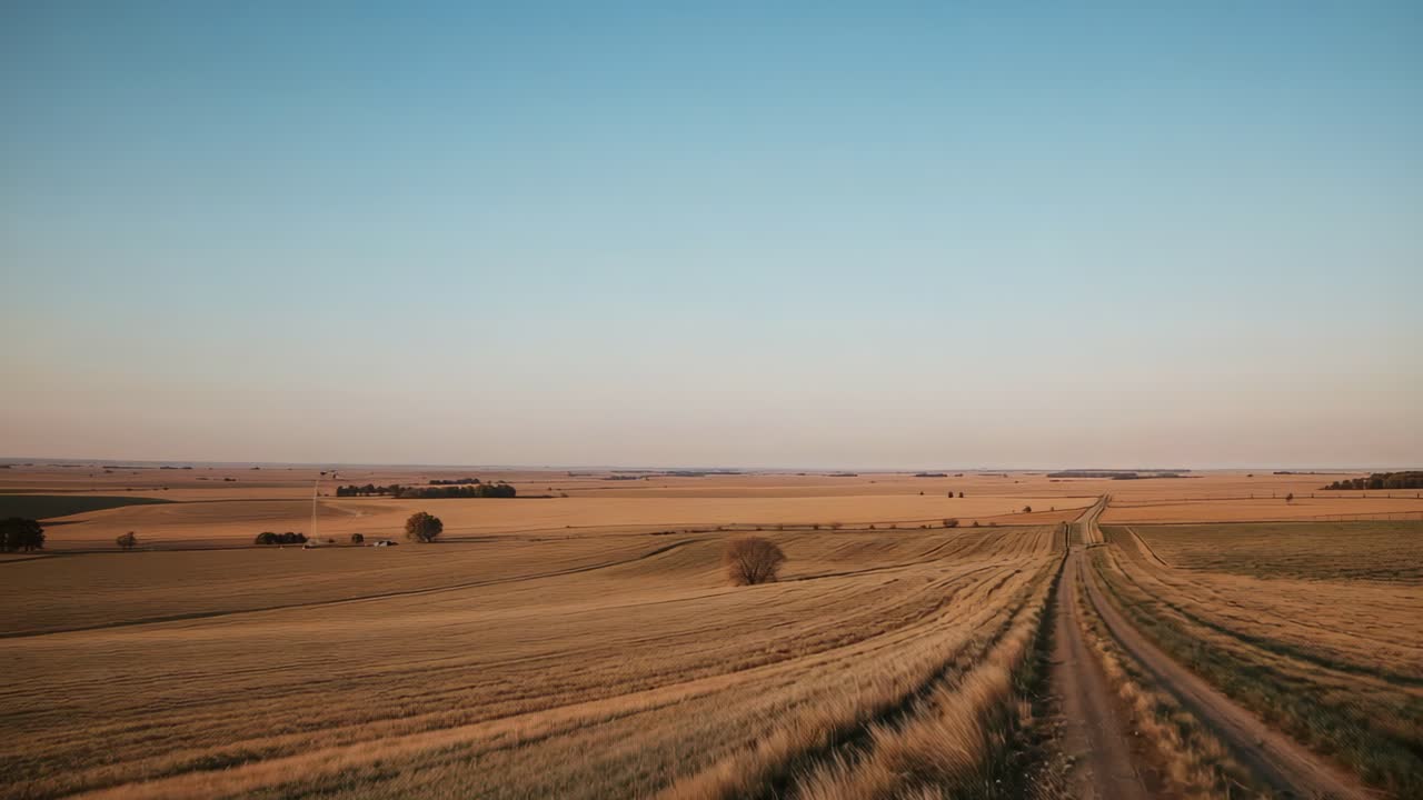 Golden Prairie Landscape with Dirt Road