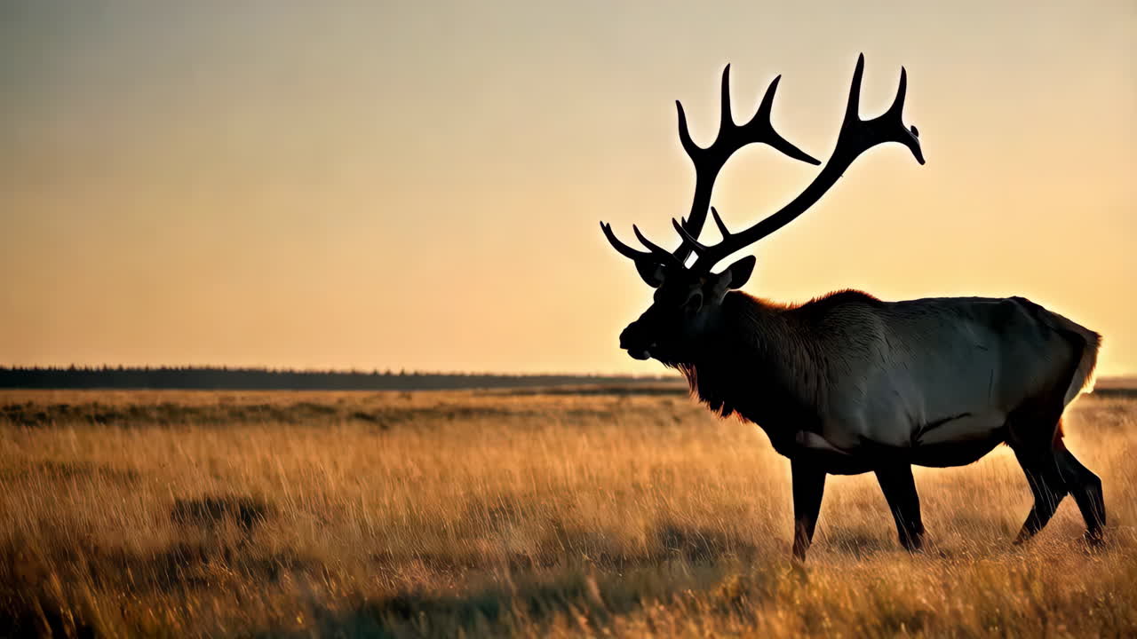 Elk Silhouette Against a Golden Sunset
