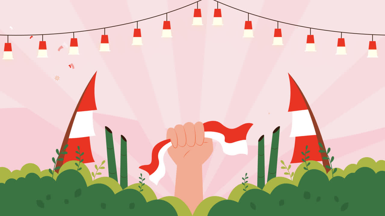 인도네시아 독립기념일 기념식의 평평한 배경의 모션 그래픽