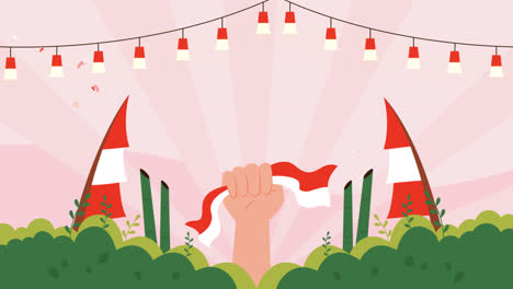 gráfico de movimiento de fondo plano para la celebración del día de la independencia de indonesia