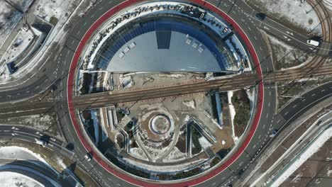 vista aérea del centro de katowice y la rotonda generała ziętka