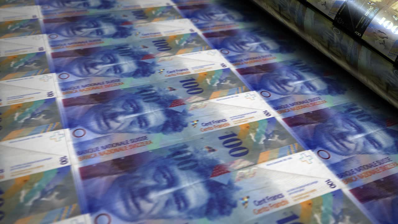 billetes de dinero de francos suizos que imprimen en bucle sin costuras