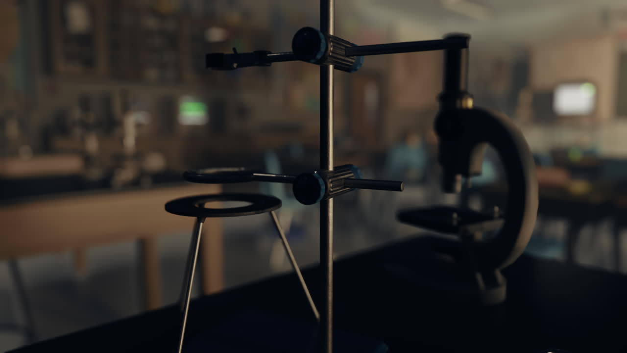 equipo de laboratorio científico: microscopio y soporte de laboratorio