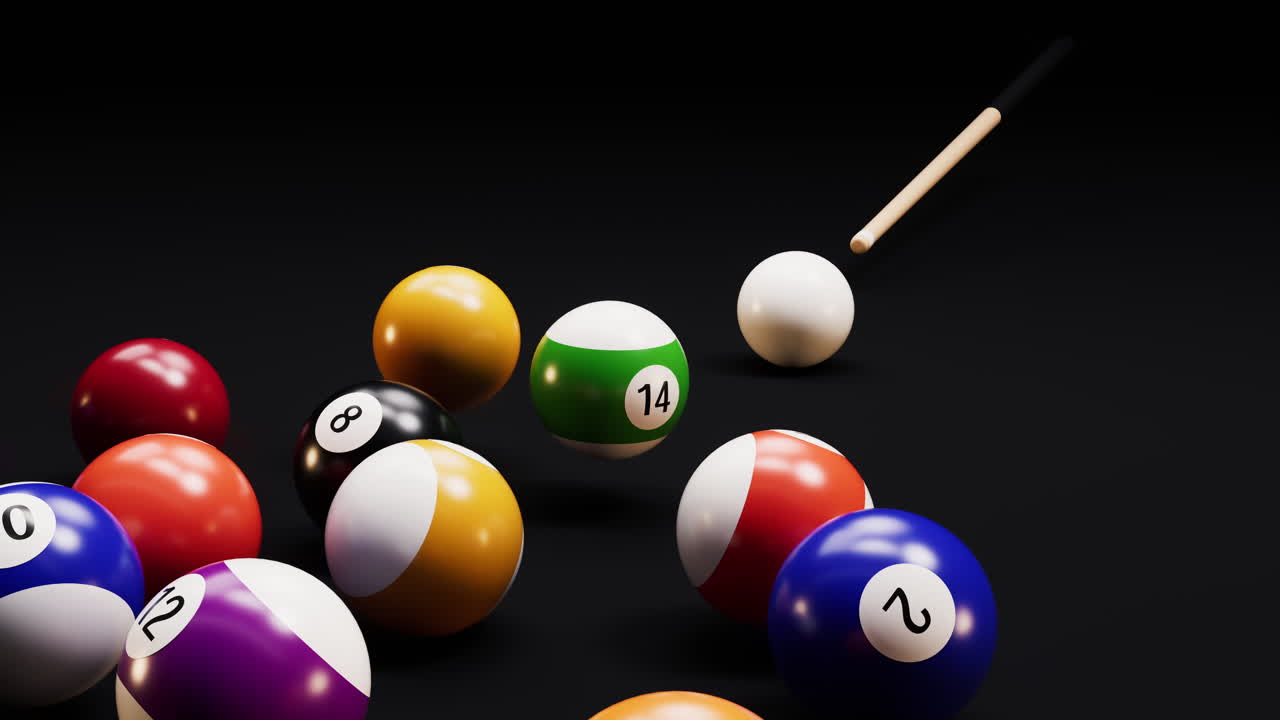 Colorful billiard balls with black background, 3d rendering