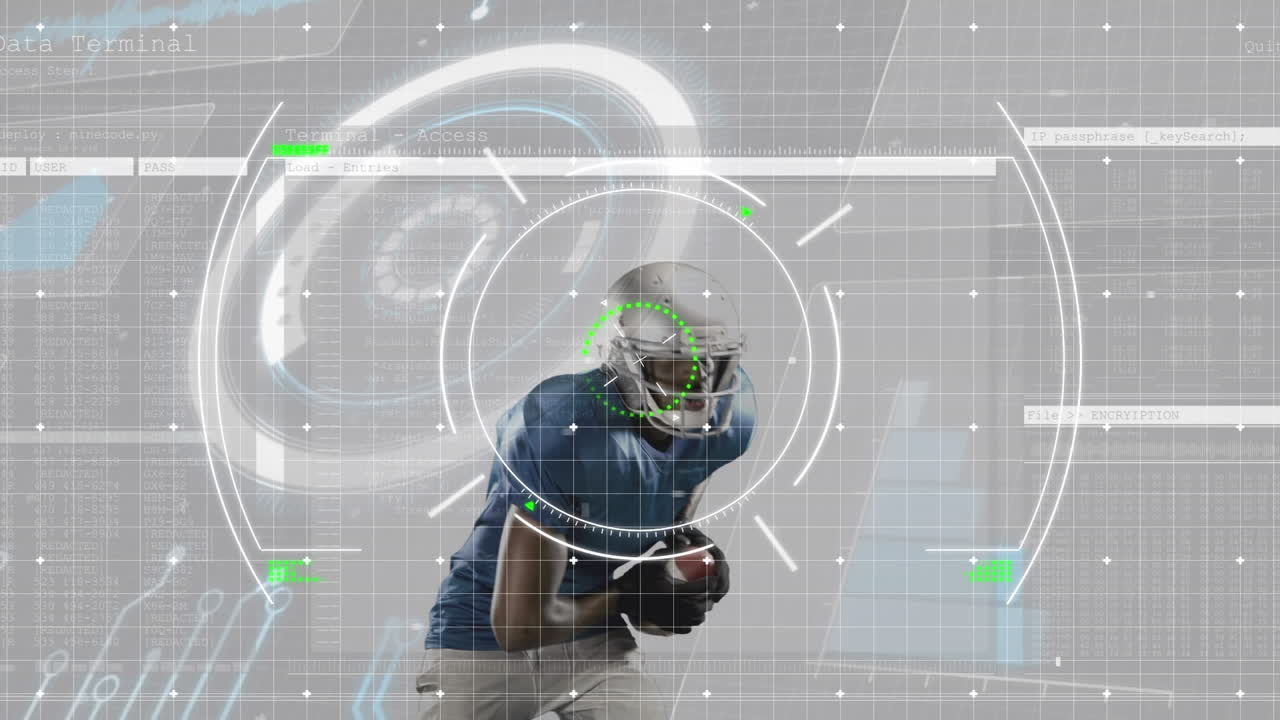 escaneo de alcance sobre jugador de rugby afroamericano masculino lanzando una pelota de rugby