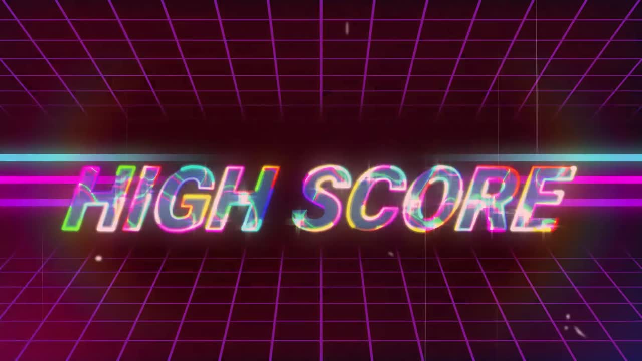 animación pantalla de videojuegos antiguos con palabras de alta puntuación escrita