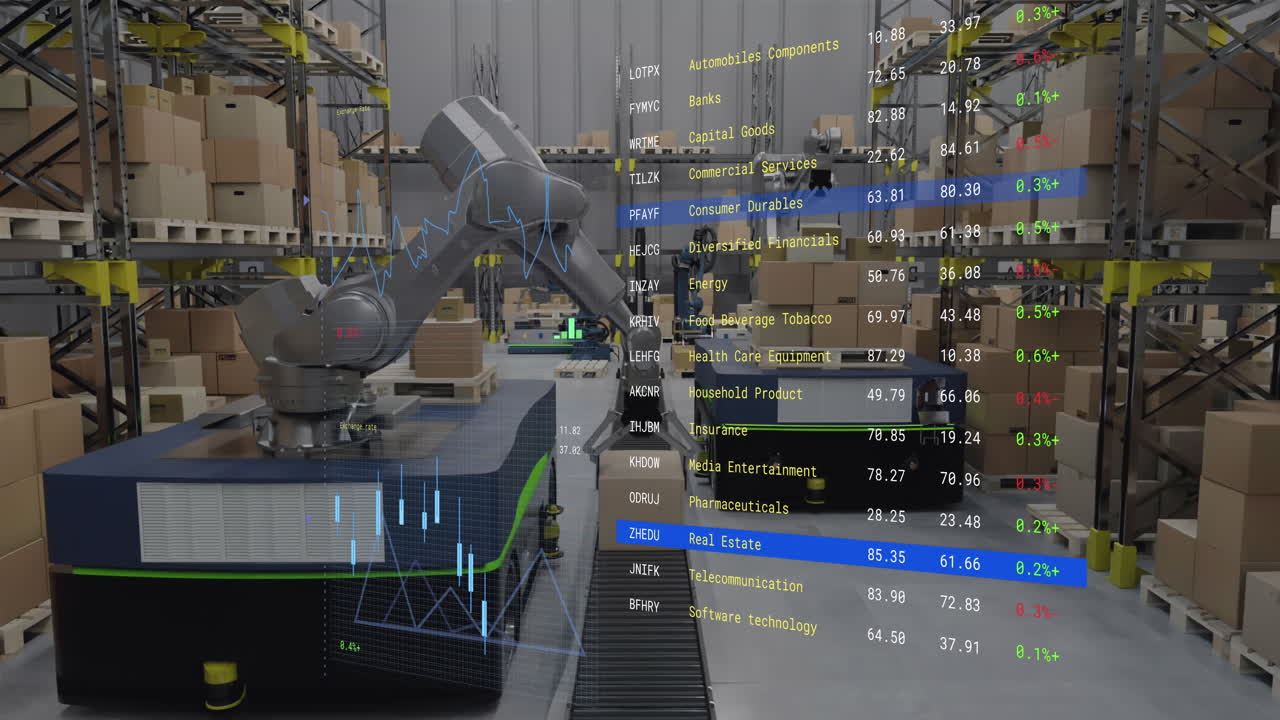 Animation of screen with data processing over warehouse
