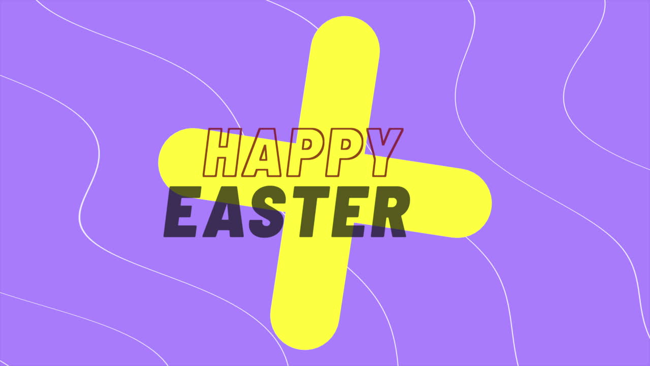 Scritta allegra "Buona Pasqua" su sfondo viola.