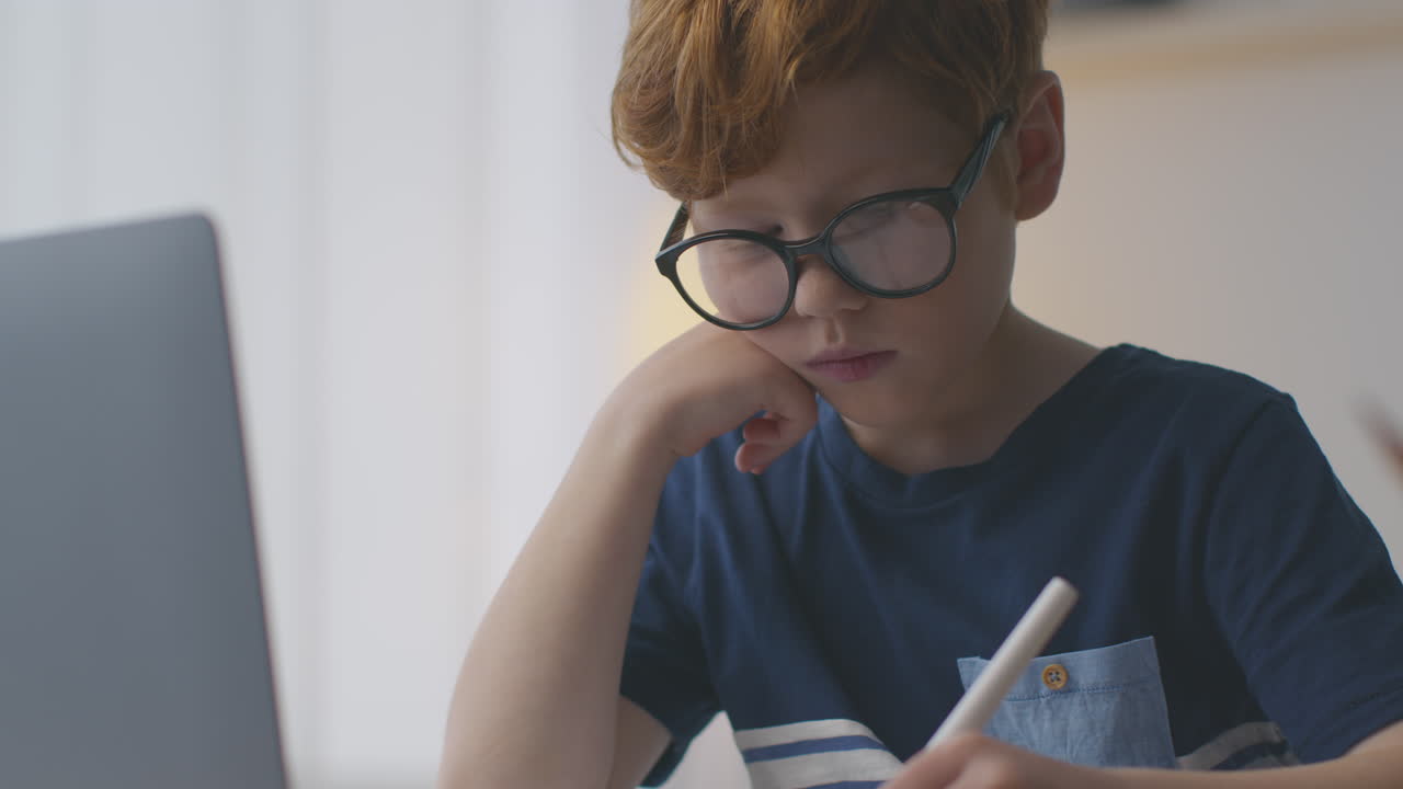 Child studying at a laptop