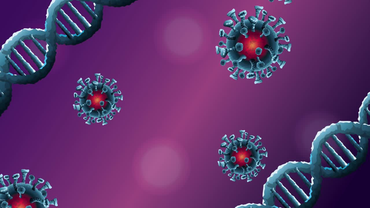 covid19 pandemic particles pattern with dna molecules animated