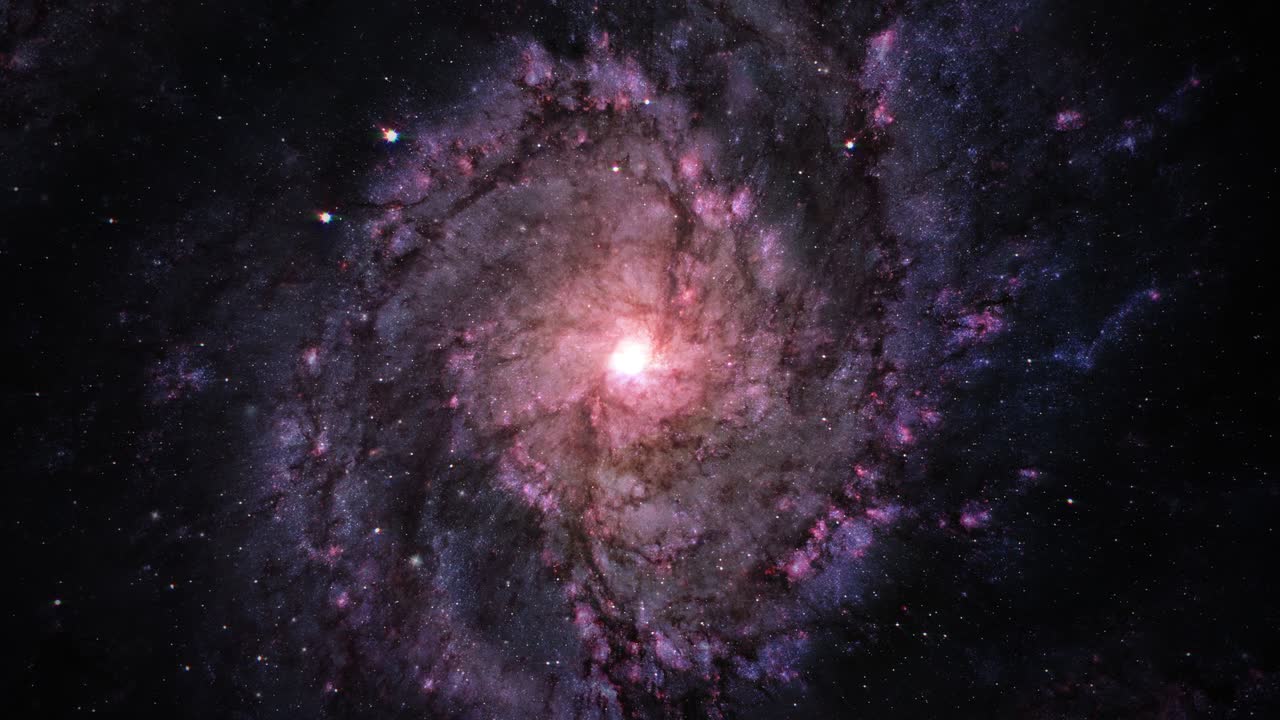 viaje espacial de bucle sin costuras en la región central de la galaxia espiral m83, la galaxia de la rueda de tornillo del sur en la constelación de la hidra, la nebulosa sin fin y el vuelo espacial a las galaxias en el espacio profundo.