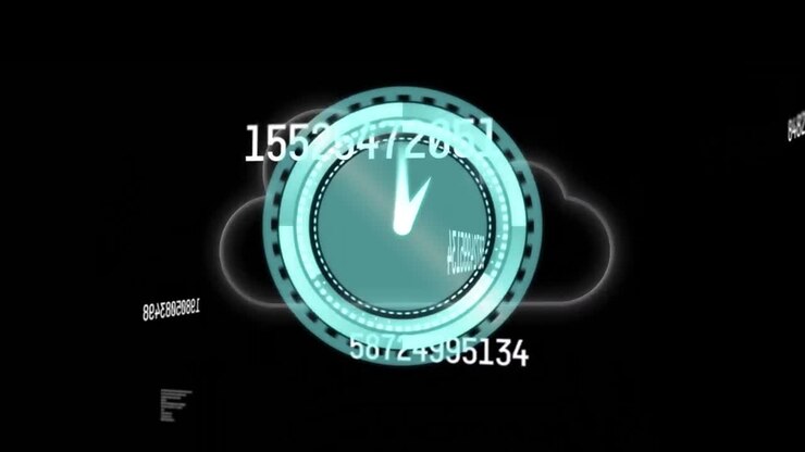 Animation of clock moving and cloud on black background