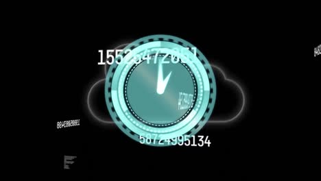 animación de reloj en movimiento y nube sobre fondo negro
