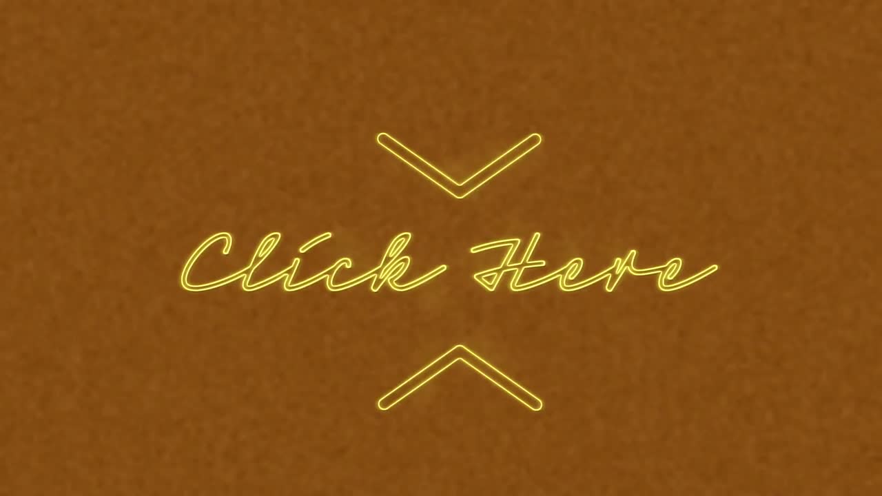 네온 노란색의 애니메이션 여기를 클릭하십시오 텍스처 갈색 배경에 텍스트 배너