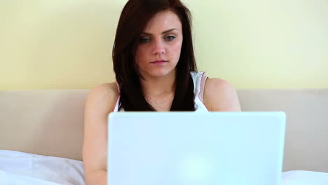 woman using her laptop in her bed