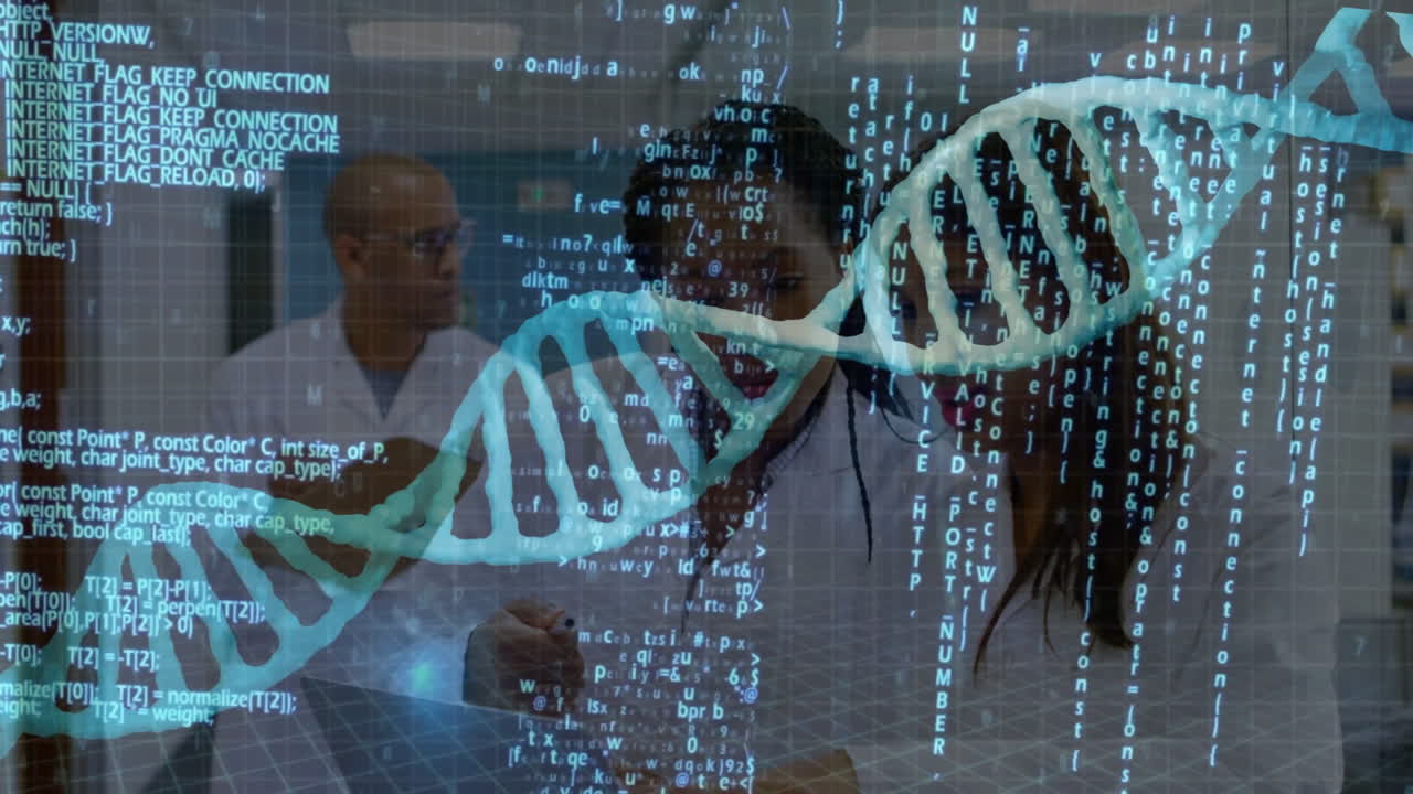 DNA strand with binary coding for scientific data processing in animation