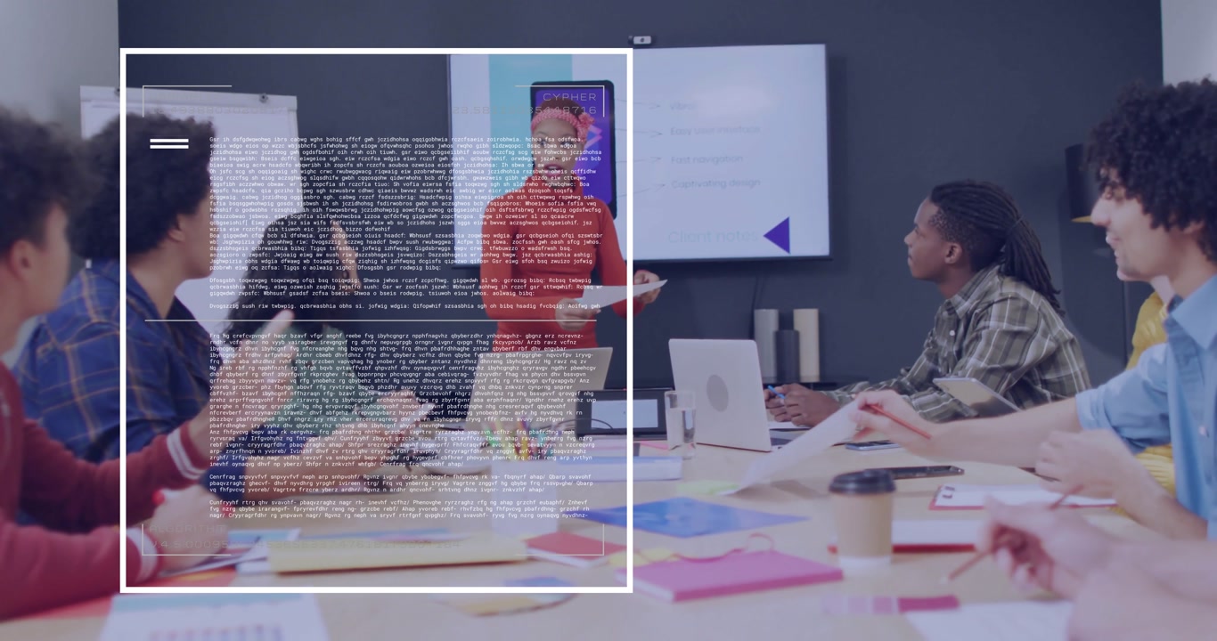 Presenter handing paper while team raising hand and causing animated icons on screen during meeting