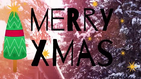 animación del texto de navidad sobre el árbol de navidad