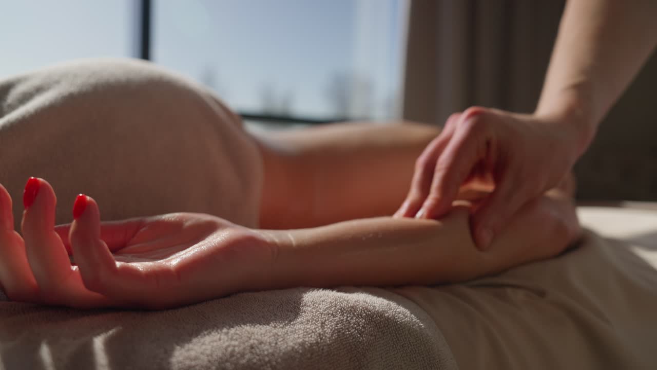 Nærbillede af en person, der får armmassage på et spa