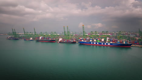 container ships docked at a busy port