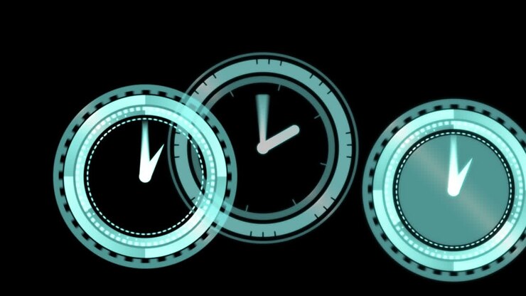 Clocks moving on black background