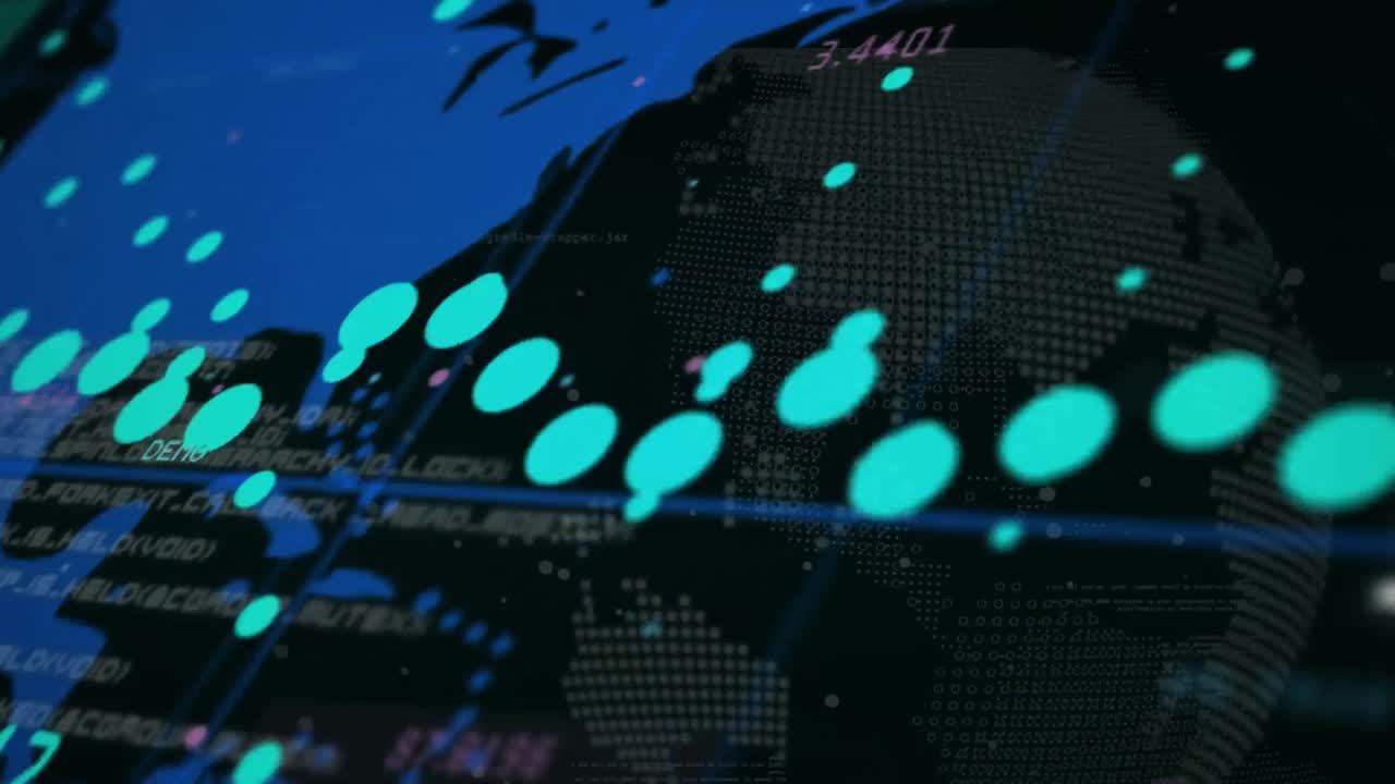 animación del procesamiento de datos sobre el globo sobre fondo negro