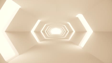 flying in a futuristic warm white sci-fi tunnel interior